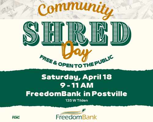 FreedomBank Hosts Shred Day Event April 18th, 2026